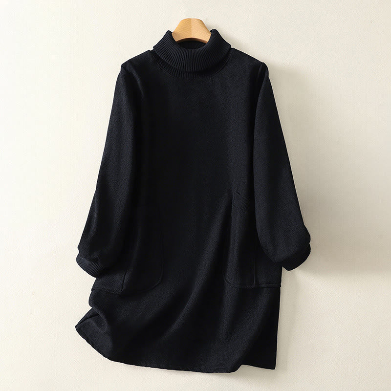 Abito midi da donna in caldo cotone con collo alto e maniche lunghe, con tasche, Buddha Stones - Nero - US14, UK/AU18, EU46 (2XL) - image 21