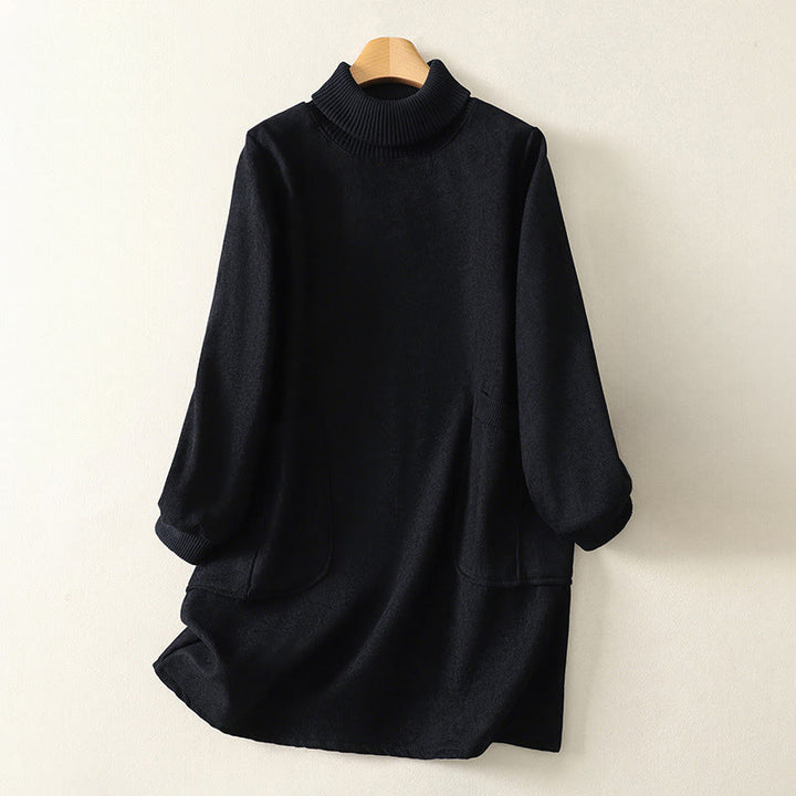 Abito midi da donna in caldo cotone con collo alto e maniche lunghe, con tasche, Buddha Stones - Nero - US14, UK/AU18, EU46 (2XL) - image 21