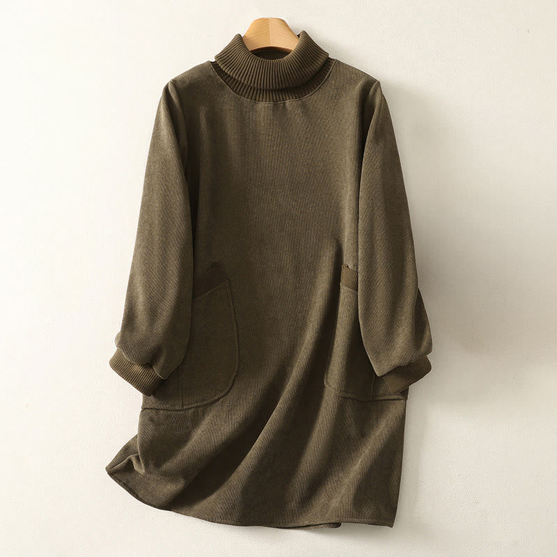Abito midi da donna in caldo cotone con collo alto e maniche lunghe, con tasche, Buddha Stones - Abbronzatura - US14, UK/AU18, EU46 (2XL) - image 16