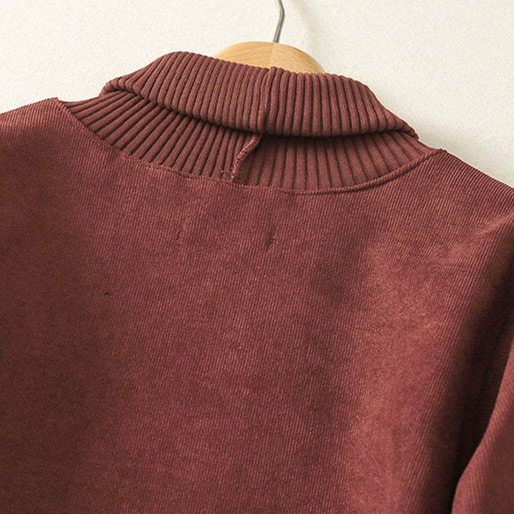 Abito midi da donna in caldo cotone con collo alto e maniche lunghe, con tasche, Buddha Stones - image 9