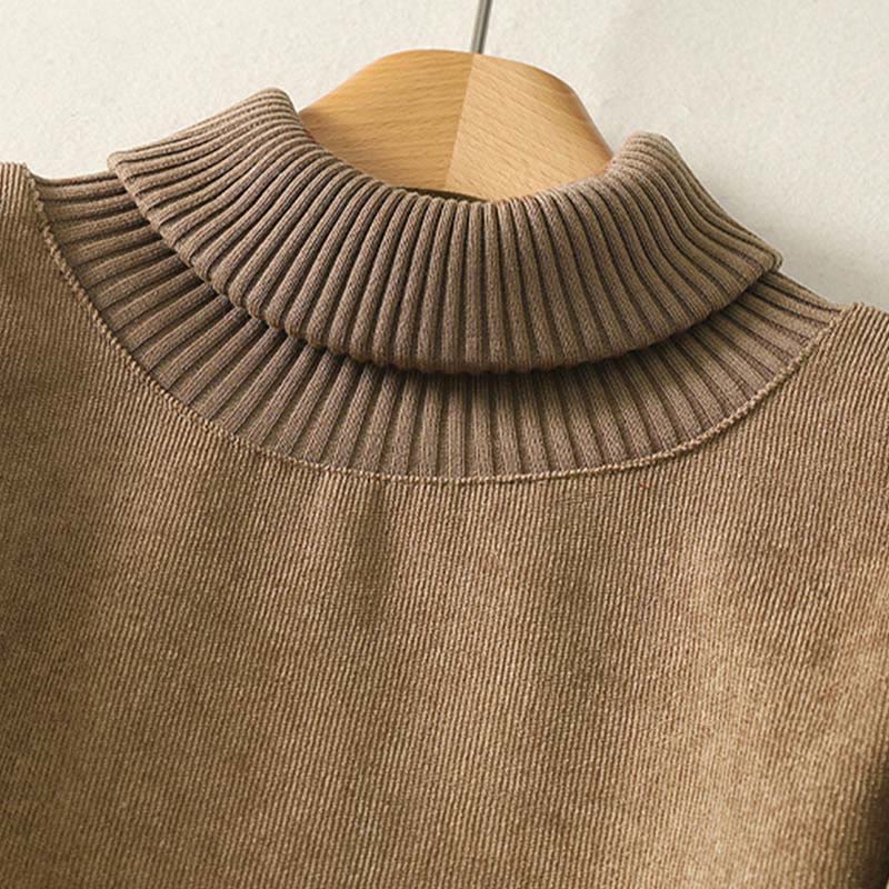 Abito midi da donna in caldo cotone con collo alto e maniche lunghe, con tasche, Buddha Stones - image 2