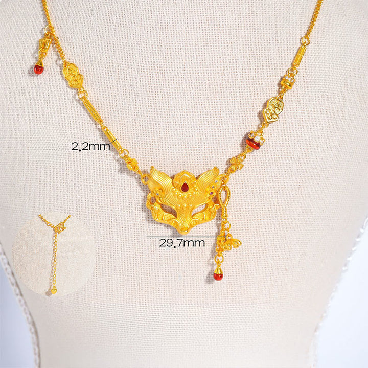 Collana con ciondolo a forma di nappa con motivo a volpe in pietra di Buddha e rame - Volpe - image 0