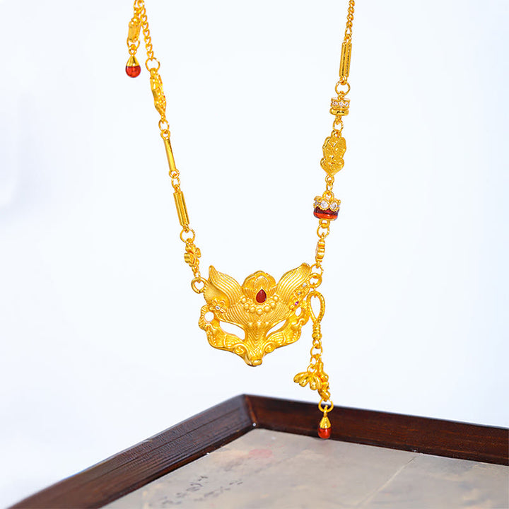 Collana con ciondolo a forma di nappa con motivo a volpe in pietra di Buddha e rame - image 2