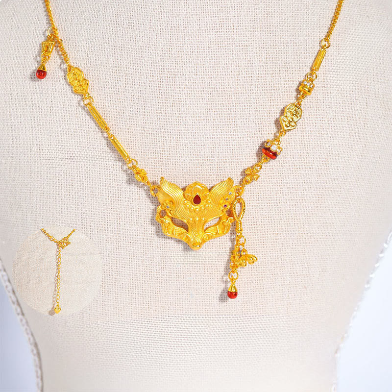 Collana con ciondolo a forma di nappa con motivo a volpe in pietra di Buddha e rame - image 1