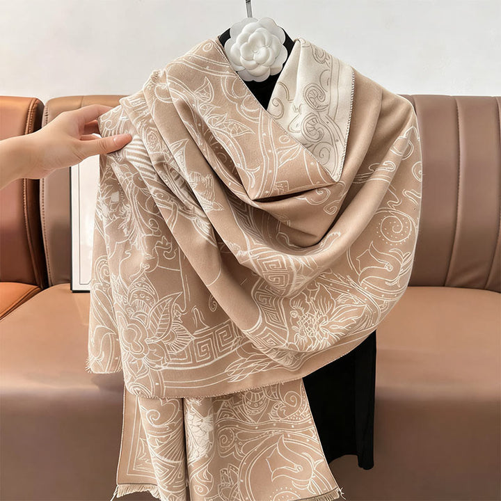 Sciarpa accogliente con motivo a onde, motivo a padiglione autunnale Buddha Stones, pesci koi e fiori - image 14