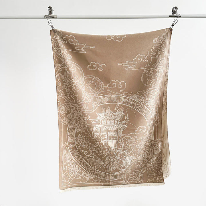 Sciarpa accogliente con motivo a onde, motivo a padiglione autunnale Buddha Stones, pesci koi e fiori - image 16