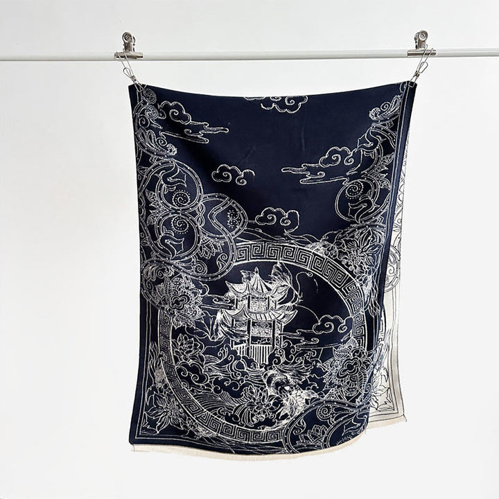 Sciarpa accogliente con motivo a onde, motivo a padiglione autunnale Buddha Stones, pesci koi e fiori - image 12