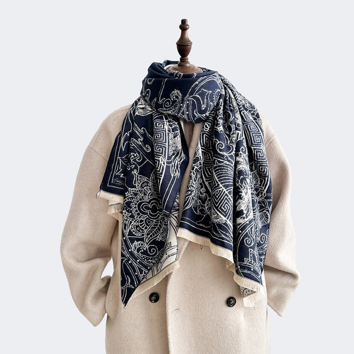 Sciarpa accogliente con motivo a onde, motivo a padiglione autunnale Buddha Stones, pesci koi e fiori - image 10