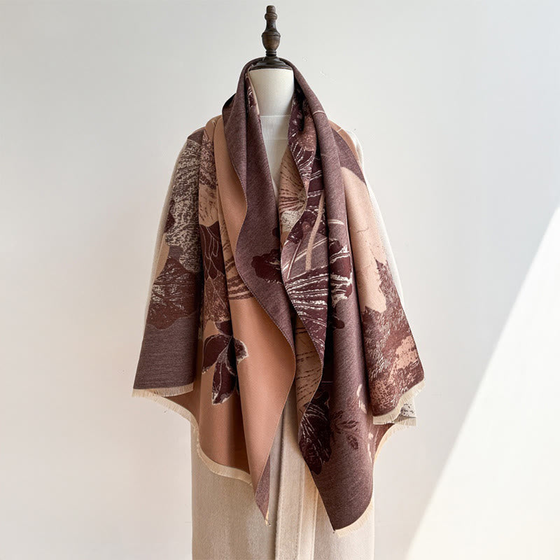 Sciarpa morbida con motivo a scialle, motivo a Buddha Stones invernale, uccelli, fiori di loto e foglie - image 13