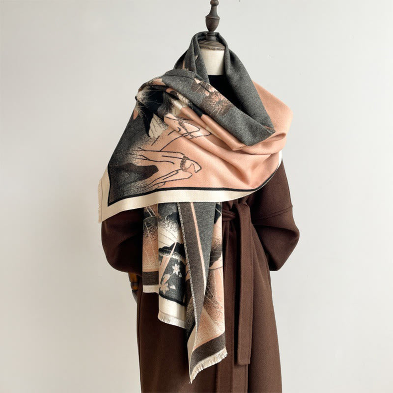 Sciarpa morbida con motivo a scialle, motivo a fiori di loto di montagna invernale Buddha Stones - SandyBrown - 180*65cm - image 0