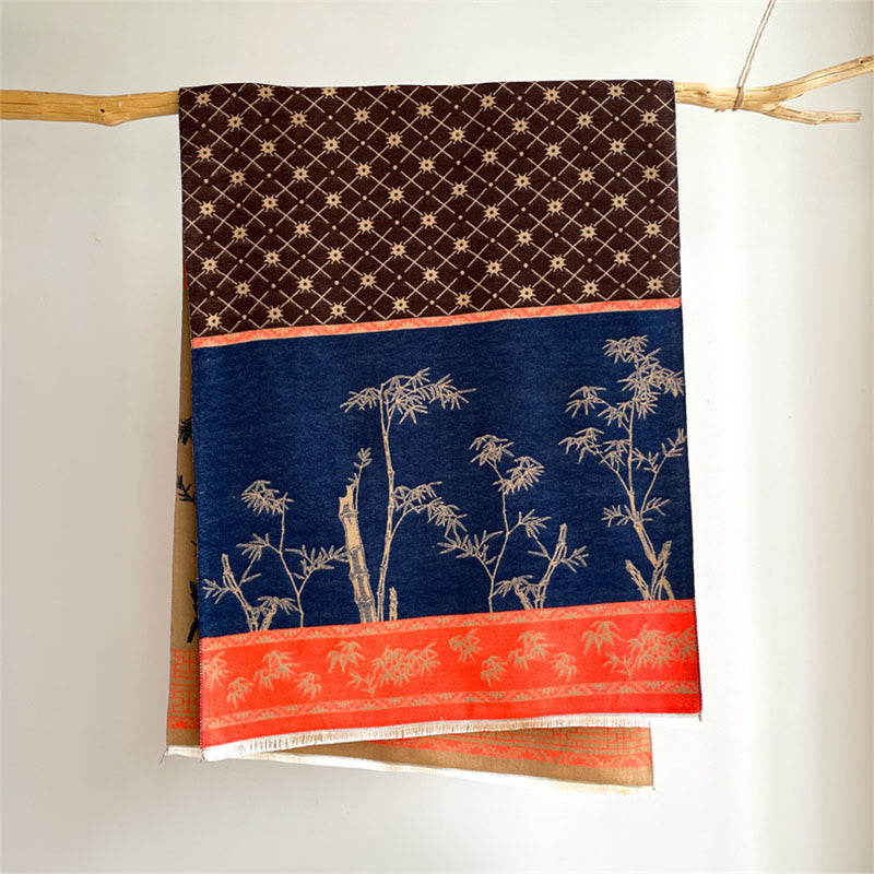 Sciarpa scialle accogliente con motivo a foglie di bambù invernali e uccellino Buddha Stones - image 5