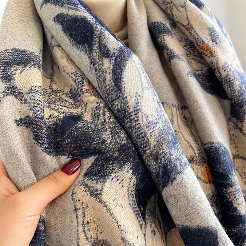 Sciarpa calda e accogliente con motivo a uccellino, motivo invernale Buddha Stones, fiori di magnolia bianchi - image 13