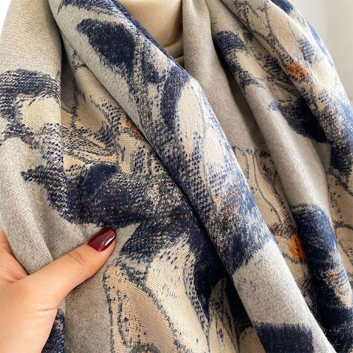 Sciarpa calda e accogliente con motivo a uccellino, motivo invernale Buddha Stones, fiori di magnolia bianchi - image 13