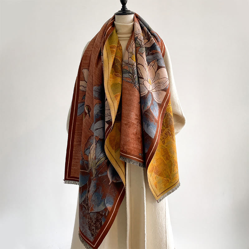 Sciarpa calda e accogliente con motivo a uccellino, motivo invernale Buddha Stones, fiori di magnolia bianchi - image 10