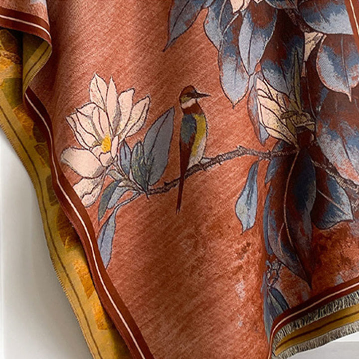 Sciarpa calda e accogliente con motivo a uccellino, motivo invernale Buddha Stones, fiori di magnolia bianchi - image 5