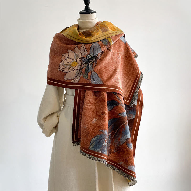 Sciarpa calda e accogliente con motivo a uccellino, motivo invernale Buddha Stones, fiori di magnolia bianchi - image 9