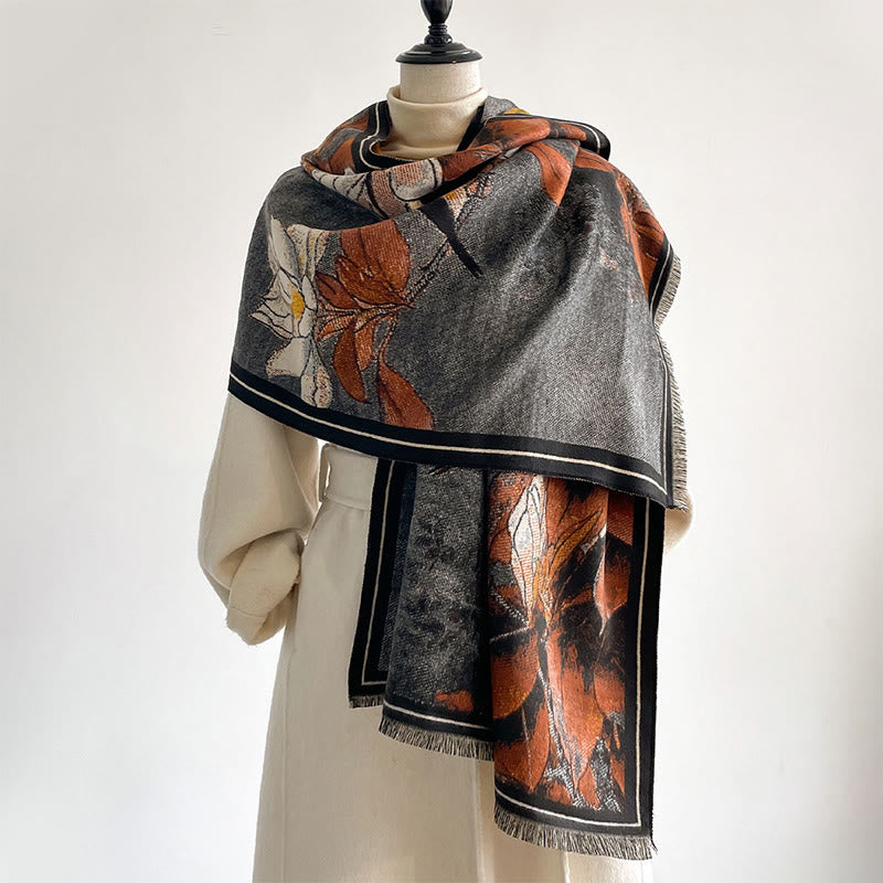 Sciarpa calda e accogliente con motivo a uccellino, motivo invernale Buddha Stones, fiori di magnolia bianchi - image 4