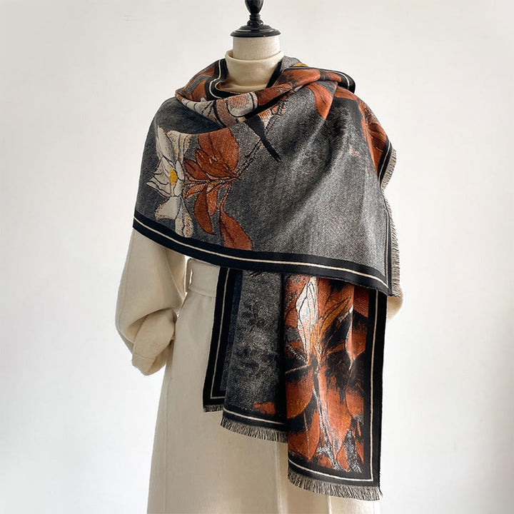 Sciarpa calda e accogliente con motivo a uccellino, motivo invernale Buddha Stones, fiori di magnolia bianchi - image 4