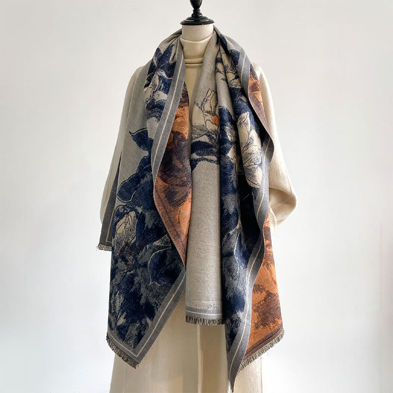 Sciarpa calda e accogliente con motivo a uccellino, motivo invernale Buddha Stones, fiori di magnolia bianchi - image 12