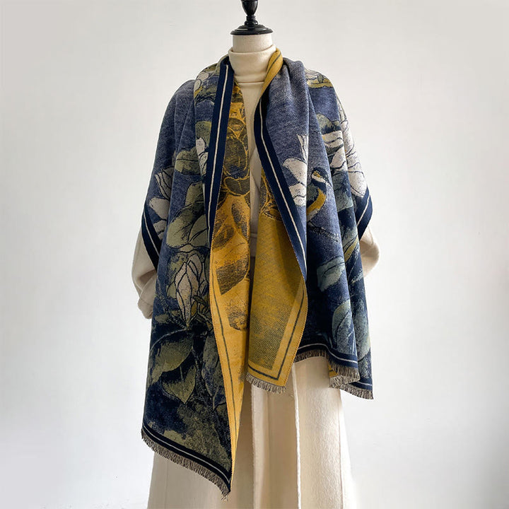 Sciarpa calda e accogliente con motivo a uccellino, motivo invernale Buddha Stones, fiori di magnolia bianchi - image 7