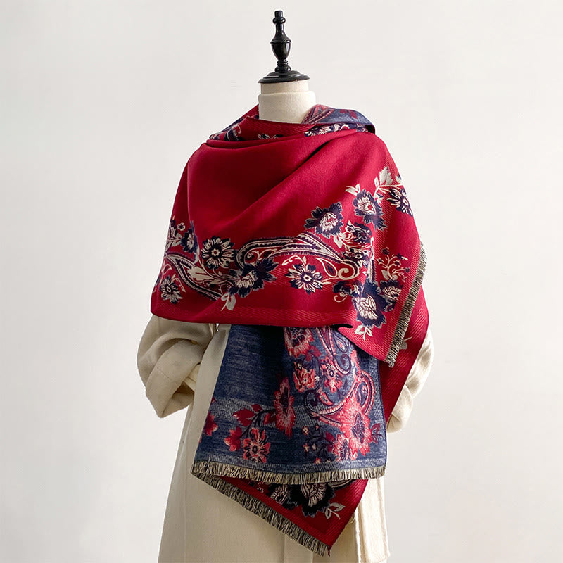 Sciarpa calda e accogliente con motivo a foglie di anacardi e fiori Buddha Stones Fall - image 5