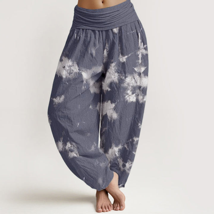 Pantaloni harem da donna con elastico in vita, in puro cotone, con linee bianche e pois, motivo tie-dye, Buddha Stones - CadetBlue - US22, UK/AU26, EU54 (6XL) - image 5