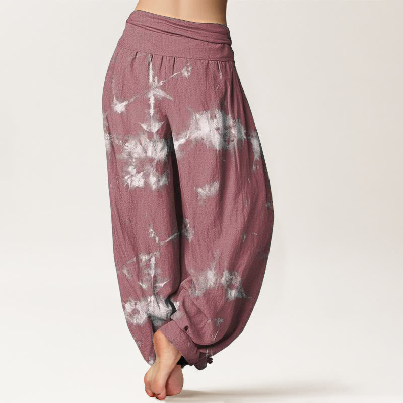 Pantaloni harem da donna con elastico in vita, in puro cotone, con linee bianche e pois, motivo tie-dye, Buddha Stones - image 10
