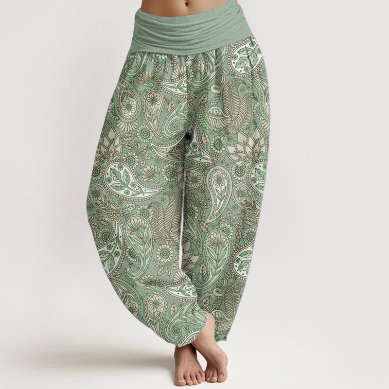 Pantaloni harem da donna con elastico in vita, in puro cotone, con motivo a fiori di anacardi, pavone e girasole, motivo Buddha Stones - Acquamarina media - US22, UK/AU26, EU54 (6XL) - image 5