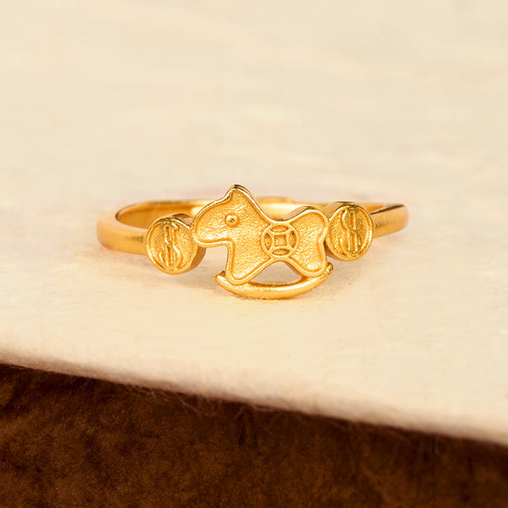 Anello regolabile in ottone placcato oro 24k con moneta di rame dell'anno del cavallo Buddha Stones - image 2