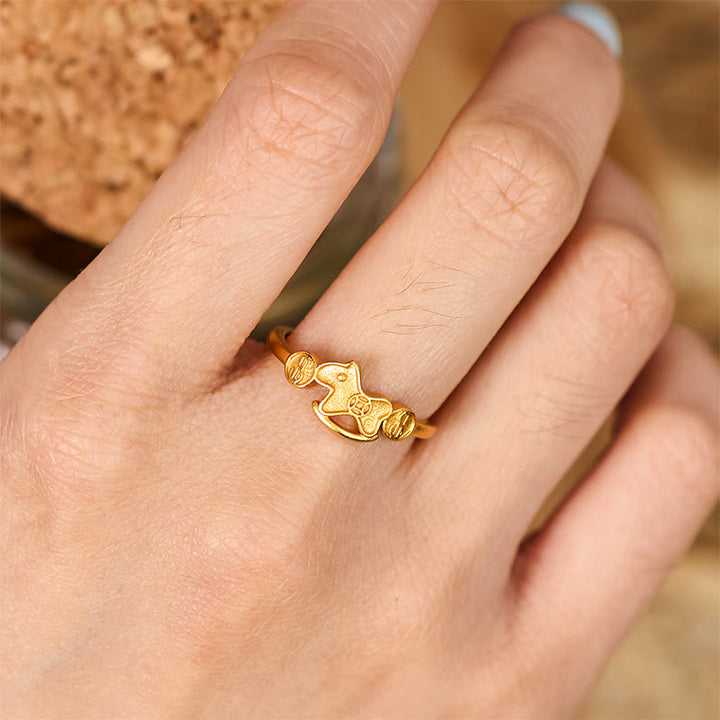 Anello regolabile in ottone placcato oro 24k con moneta di rame dell'anno del cavallo Buddha Stones - image 4