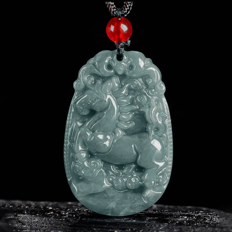 Collana con ciondolo in corda con Buddha Stones, zodiaco cinese, giada, anno del cavallo, fortuna - Cavallo - image 0