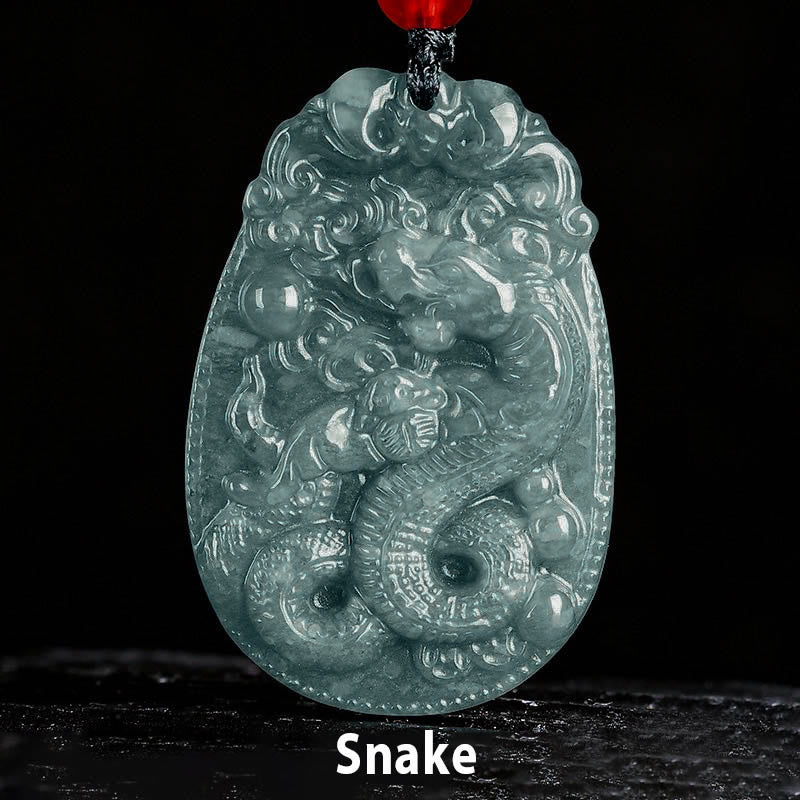 Collana con ciondolo in corda con Buddha Stones, zodiaco cinese, giada, anno del cavallo, fortuna - Serpente - image 15