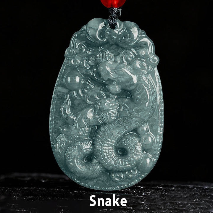 Collana con ciondolo in corda con Buddha Stones, zodiaco cinese, giada, anno del cavallo, fortuna - Serpente - image 15
