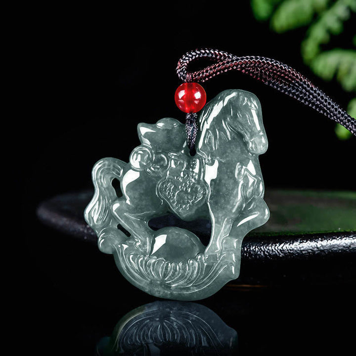 Collana con ciondolo in corda, lingotto di giada, Buddha Stones, anno del cavallo, fortuna e prosperità - image 2