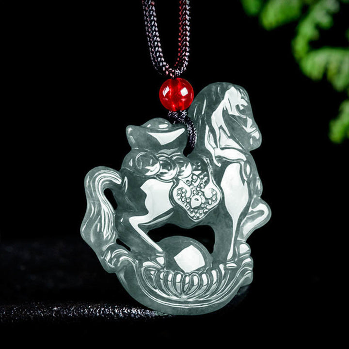 Collana con ciondolo in corda, lingotto di giada, Buddha Stones, anno del cavallo, fortuna e prosperità - image 1