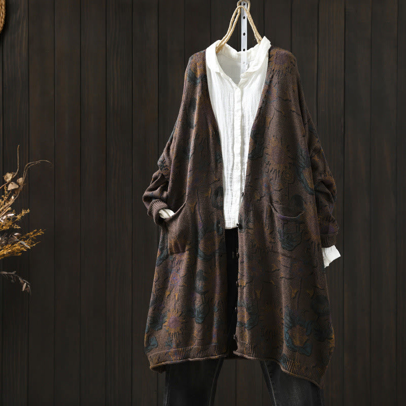 Cardigan lavorato a maglia a maniche lunghe con bottoni di media lunghezza, motivo girasole, da donna, con tasche Buddha Stones - Siena - US4-8/10， UK/AU8-12/14，EU36-40/42 (F) - image 21