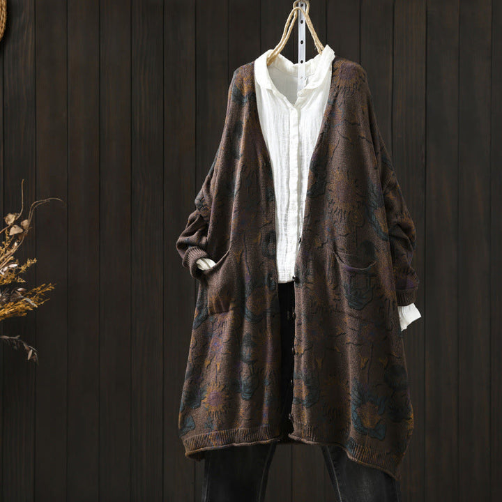 Cardigan lavorato a maglia a maniche lunghe con bottoni di media lunghezza, motivo girasole, da donna, con tasche Buddha Stones - Siena - US4-8/10， UK/AU8-12/14，EU36-40/42 (F) - image 21