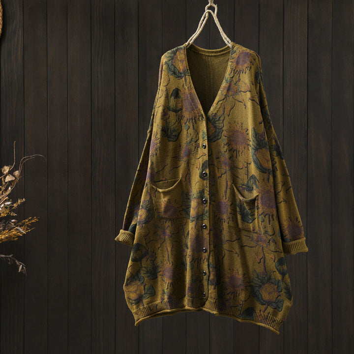 Cardigan lavorato a maglia a maniche lunghe con bottoni di media lunghezza, motivo girasole, da donna, con tasche Buddha Stones - Verga d'oro scura - US4-8/10, UK/AU8-12/14, EU36-40/42 (F) - image 15