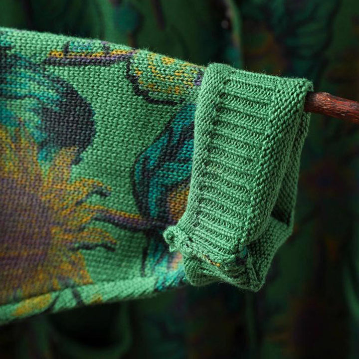 Cardigan lavorato a maglia a maniche lunghe con bottoni di media lunghezza, motivo girasole, da donna, con tasche Buddha Stones - image 10