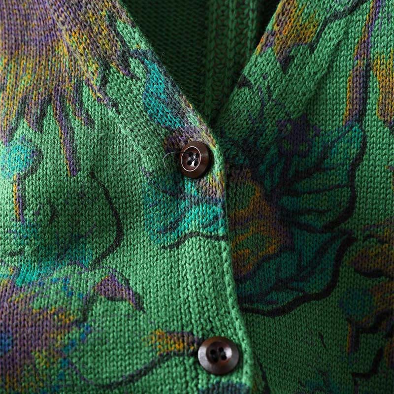 Cardigan lavorato a maglia a maniche lunghe con bottoni di media lunghezza, motivo girasole, da donna, con tasche Buddha Stones - image 5