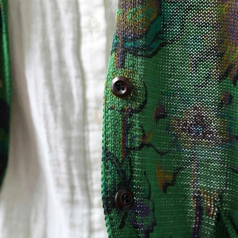 Cardigan lavorato a maglia a maniche lunghe con bottoni di media lunghezza, motivo girasole, da donna, con tasche Buddha Stones - image 6