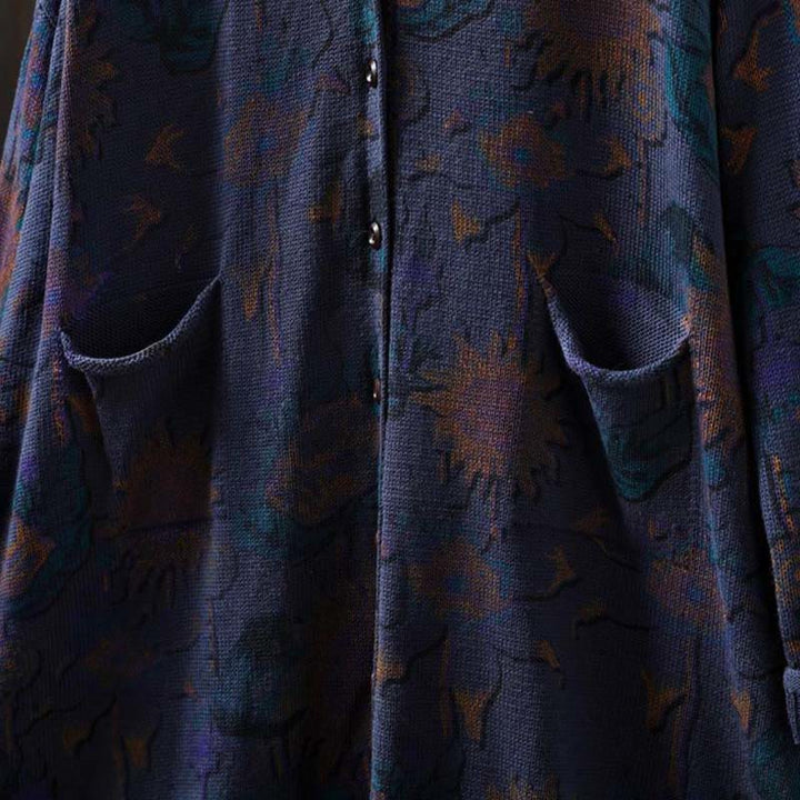 Cardigan lavorato a maglia a maniche lunghe con bottoni di media lunghezza, motivo girasole, da donna, con tasche Buddha Stones - image 24