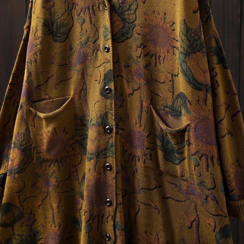 Cardigan lavorato a maglia a maniche lunghe con bottoni di media lunghezza, motivo girasole, da donna, con tasche Buddha Stones - image 16