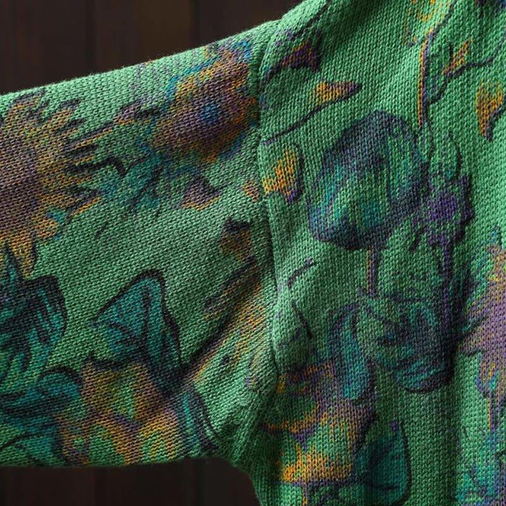 Cardigan lavorato a maglia a maniche lunghe con bottoni di media lunghezza, motivo girasole, da donna, con tasche Buddha Stones - image 9