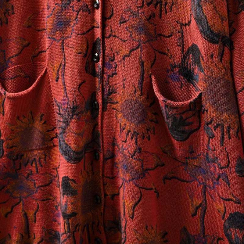 Cardigan lavorato a maglia a maniche lunghe con bottoni di media lunghezza, motivo girasole, da donna, con tasche Buddha Stones - image 14