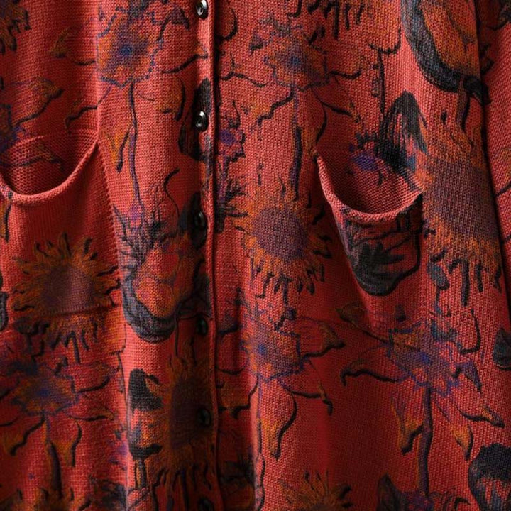 Cardigan lavorato a maglia a maniche lunghe con bottoni di media lunghezza, motivo girasole, da donna, con tasche Buddha Stones - image 14