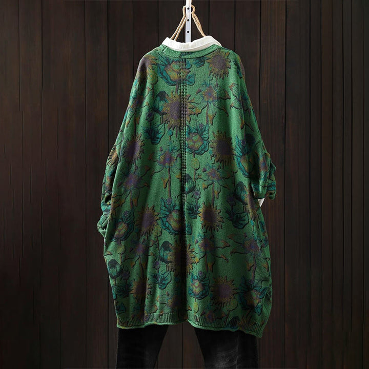 Cardigan lavorato a maglia a maniche lunghe con bottoni di media lunghezza, motivo girasole, da donna, con tasche Buddha Stones - image 2