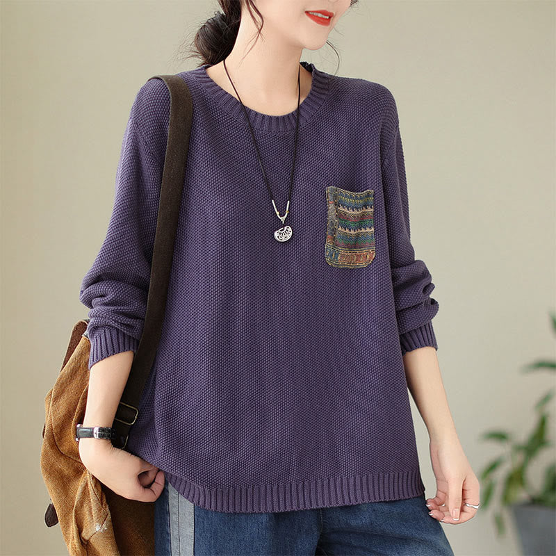 Maglione da donna a maniche lunghe in cotone lavorato a maglia con motivo floreale decorativo autunnale Buddha Stones - Viola - US4, UK/AU8, EU36-38 (F) - image 11
