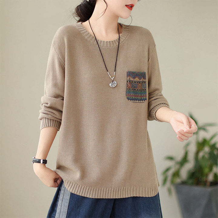 Maglione da donna a maniche lunghe in cotone lavorato a maglia con motivo floreale decorativo autunnale Buddha Stones - Grano - US4, UK/AU8, EU36-38 (F) - image 3
