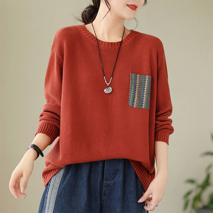 Maglione da donna a maniche lunghe in cotone lavorato a maglia con motivo floreale decorativo autunnale Buddha Stones - RossoArancione - US4, UK/AU8, EU36-38 (F) - image 9